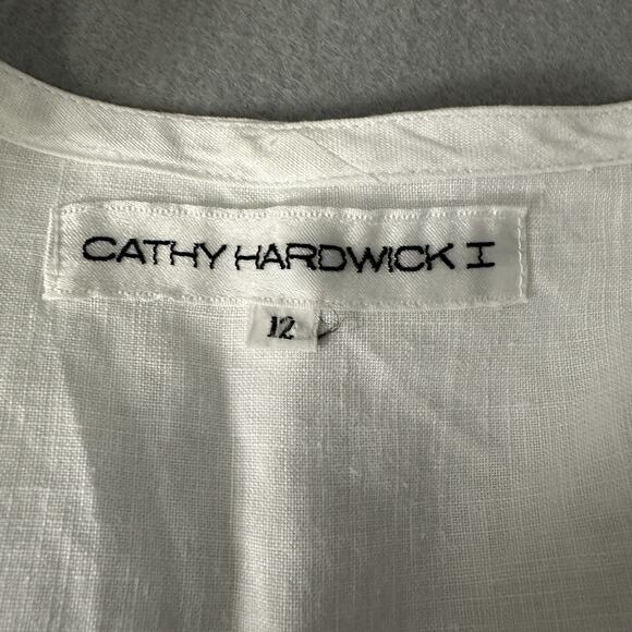 White Linen Top Boxy Lagenlook Artsy Artist Quiet Luxury Women’s 12 Vintage - Picture 10 of 15